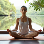 ** A serene meditation scene with someone practicing mindfulness in a peaceful setting. Focus on calm colors and a sense of inner peace. Include elements that visually represent concentration and stillness.

**
