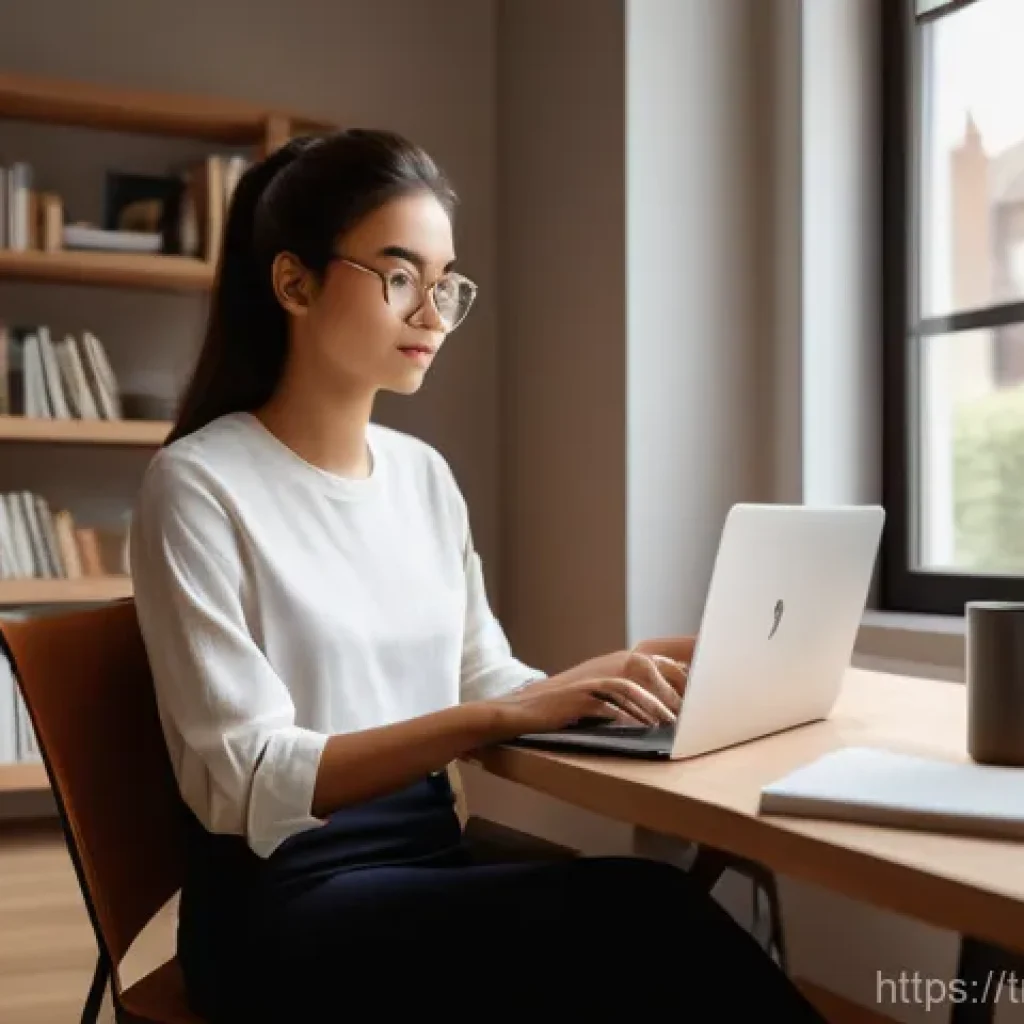 집중력 향상을 위한 목표 점검 리스트 - **A highly focused young adult, of neutral gender, in a minimalist and tidy home office setting. The...