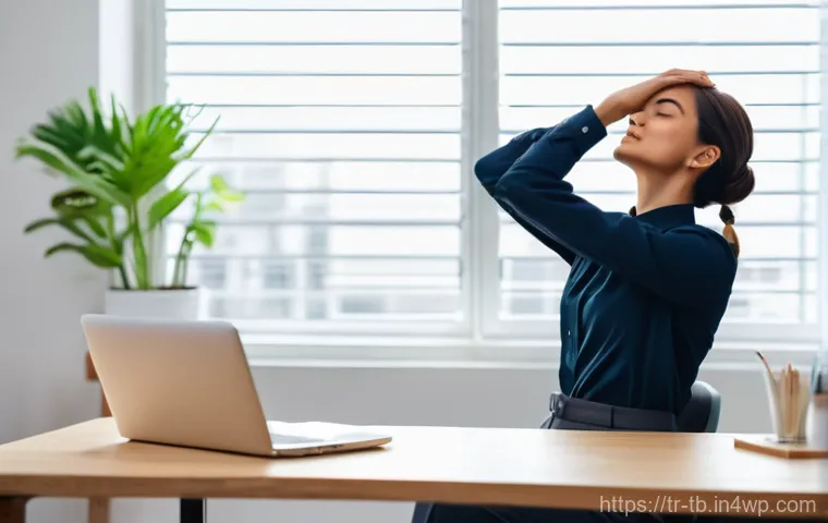 집중력을 높이는 간단한 스트레칭 - **Prompt:** A person is seated at a modern, clean desk, performing a gentle upper body stretch. Thei...