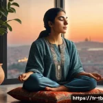 Home 15 집중력을 높이는 뇌 운동법 - A serene indoor scene of a young Turkish woman practicing mindfulness meditation in a quiet, softly ...