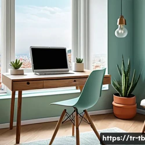 Home 26 집중력 향상에 필수적인 환경 조성하기 - A modern Turkish home office bathed in natural daylight from a large window, featuring a minimalist ...